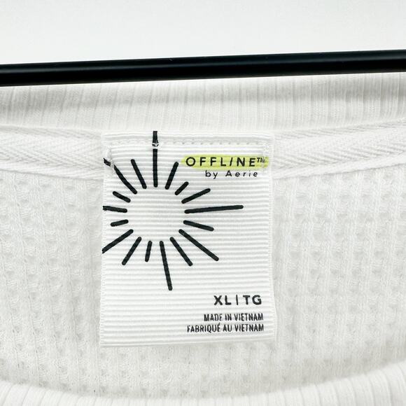 OFFLINE by Aerie Wow! Waffle Knit Long Sleeve T-Shirt in White Size XL - Picture 10 of 12